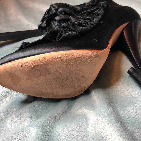 BCBGMaxAzria Black Satin Ruffled Booties - Picture 5 of 8